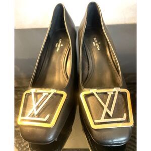 louis vuitton madeleine pump new black leather women’s shoes size 36/6 medium